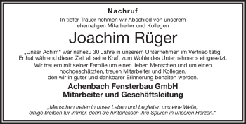 Traueranzeige von Joachim Rüger von Frankenpost