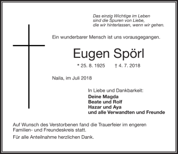 Traueranzeige von Eugen Spörl von Frankenpost
