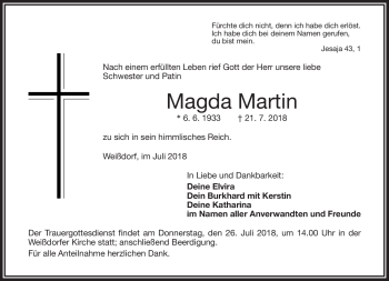 Traueranzeige von Magda Martin von Frankenpost