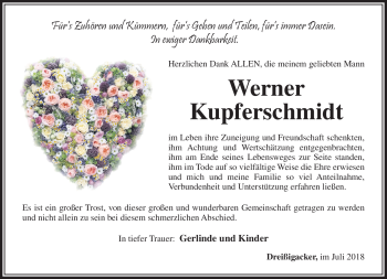 Traueranzeige von Werner Kupferschmidt von Südthüringer Presse