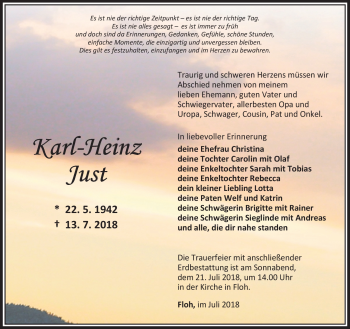 Traueranzeige von Karl-Heinz Just von Südthüringer Presse