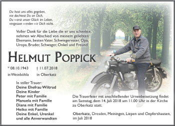 Traueranzeige von Helmut Poppick von Südthüringer Presse