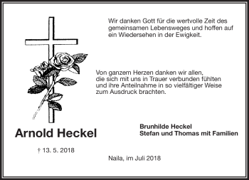 Traueranzeige von Arnold Heckel von Frankenpost