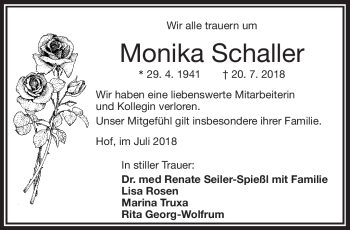 Traueranzeige von Monika Schaller von Frankenpost