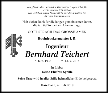 Traueranzeige von Bernhard Teichert von Südthüringer Presse