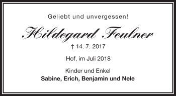 Traueranzeige von Hildegard Feulner von Frankenpost