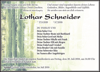 Traueranzeige von Lothar Schneider von Südthüringer Presse