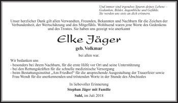 Traueranzeige von Elke Jäger von Südthüringer Presse