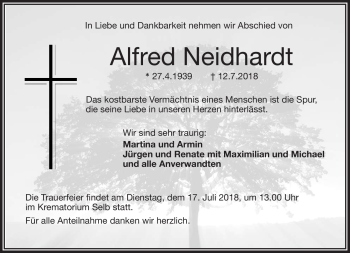 Traueranzeige von Alfred Neidhardt von Frankenpost