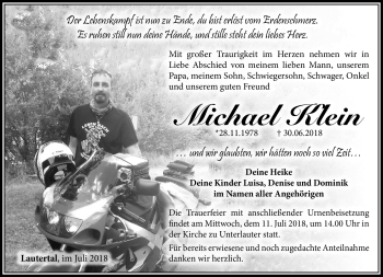 Traueranzeige von Michael Klein von Südthüringer Presse