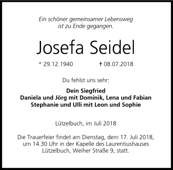 Traueranzeige von Josefa Seidel von Neue Presse Coburg