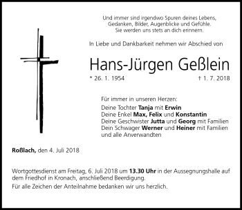 Traueranzeige von Hans-Jürgen Geßlein von Neue Presse Coburg