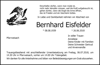 Traueranzeige von Bernhard Eisfelder von Neue Presse Coburg