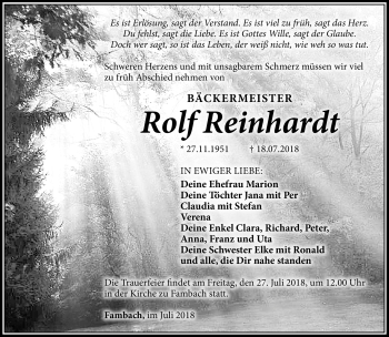 Traueranzeige von Rolf Reinhardt von Südthüringer Presse