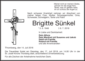 Traueranzeige von Brigitte Sünkel von Neue Presse Coburg