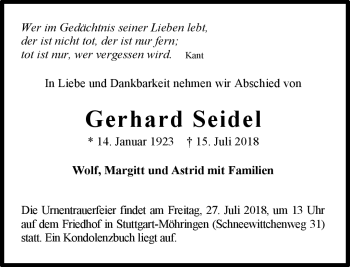 Traueranzeige von Gerhard Seidel von Neue Presse Coburg