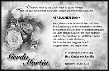 Traueranzeige von Gerda Martin von Südthüringer Presse