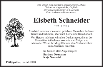 Traueranzeige von Elsbeth Schneider von Südthüringer Presse