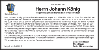 Traueranzeige von Johann König von Frankenpost