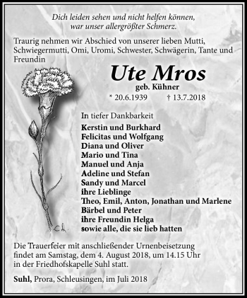 Traueranzeige von Ute Mros von Südthüringer Presse