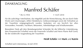 Traueranzeige von Manfred Schäfer von Neue Presse Coburg