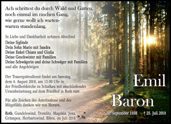 Traueranzeige von Emil Baron von Südthüringer Presse