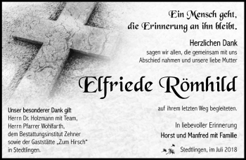 Traueranzeige von Elfriede Römhild von Südthüringer Presse
