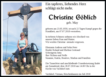 Traueranzeige von Christine Gröhlich von Südthüringer Presse