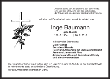Traueranzeige von Inge Baumann von Frankenpost