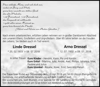 Traueranzeige von Linde und Arno Dressel von Neue Presse Coburg