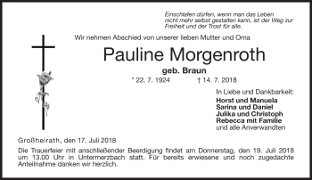 Traueranzeige von Pauline Morgenroth von Neue Presse Coburg