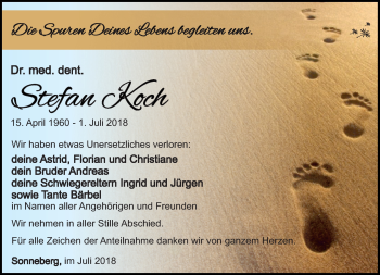 Traueranzeige von Stefan Koch von Südthüringer Presse