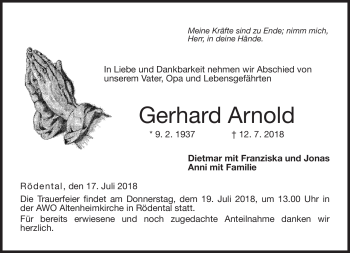 Traueranzeige von Gerhard Arnold von Neue Presse Coburg