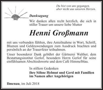 Traueranzeige von Henni Großmann von Südthüringer Presse