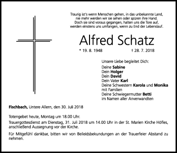 Traueranzeige von Alfred Schatz von Neue Presse Coburg