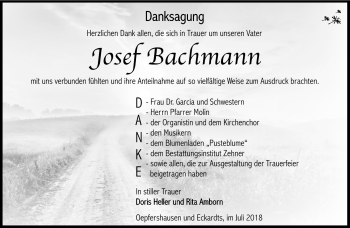 Traueranzeige von Josef Bachmann von Südthüringer Presse