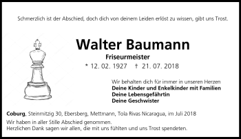 Traueranzeige von Walter Baumann von Neue Presse Coburg