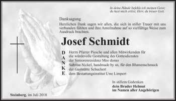 Traueranzeige von Josef Schmidt von Südthüringer Presse