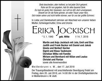 Traueranzeige von Erika Jockisch von Neue Presse Coburg