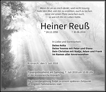 Traueranzeige von Heiner Reuß von Neue Presse Coburg
