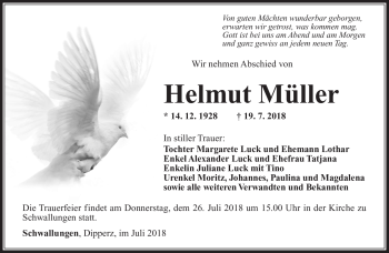Traueranzeige von Helmut Müller von Südthüringer Presse