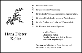 Traueranzeige von Hans Dieter Keller von Südthüringer Presse