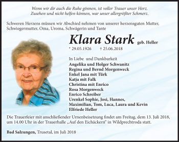 Traueranzeige von Klara Stark von Südthüringer Presse