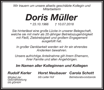 Traueranzeige von Doris Müller von Frankenpost