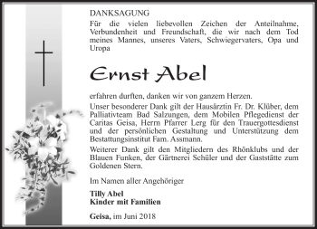 Traueranzeige von Ernst Abel von Südthüringer Presse