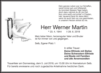 Traueranzeige von Werner Martin von Frankenpost