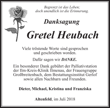 Traueranzeige von Gretel Heubach von Südthüringer Presse