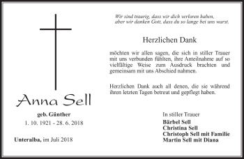 Traueranzeige von Anna Sell von Südthüringer Presse