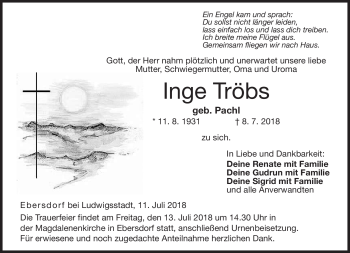Traueranzeige von Inge Tröbs von Neue Presse Coburg