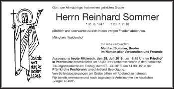 Traueranzeige von Reinhard Sommer von Frankenpost